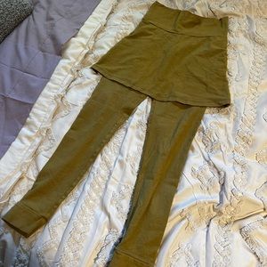 Bohemian Folk XXS/XS skirted full length organic hemp/cotton leggings in Olive